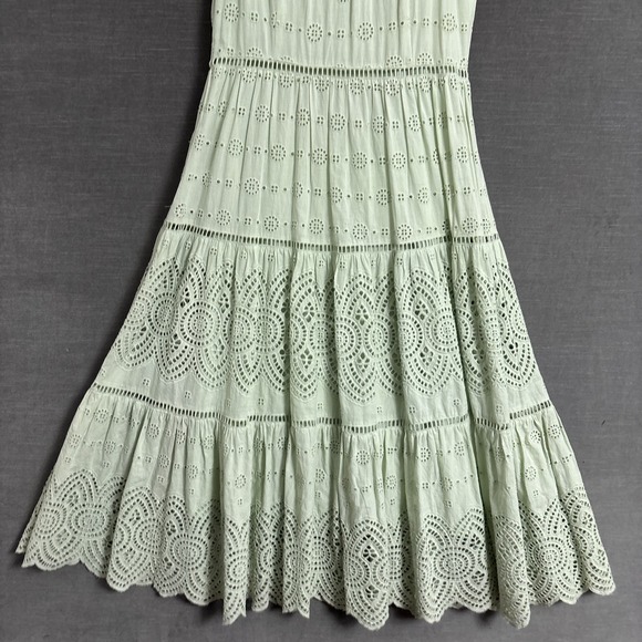 Antonio Melani Dress 10 Sage Green Tiered Eyelet Lace Flutter Midi Boho Preppy - Picture 6 of 11